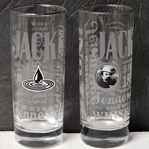 Jack Daniels Commemorative Silver Rimmed 6" Tall Whiskey Glasses